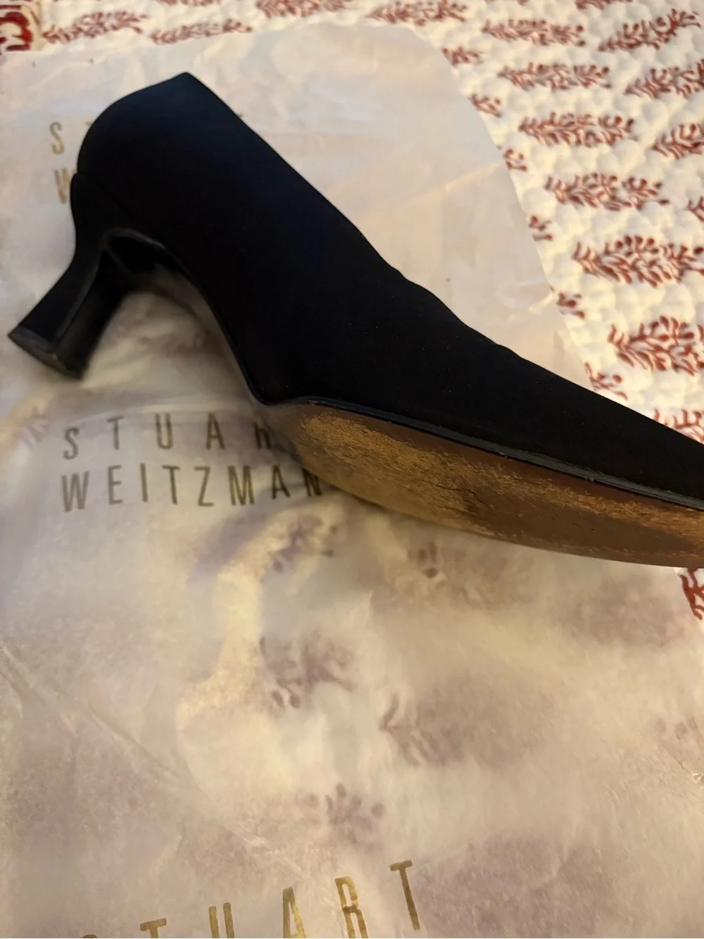Stuart Weitzman Black Silk Crepe Pumps with Crystal-Strap Detail Size 9W
